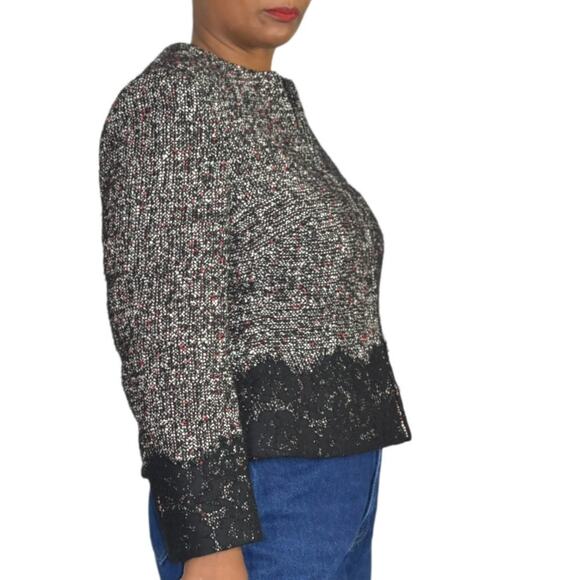 Karen Millen Tweed Jacket Lace Trim Suit Blazer Black Classic Textured Size 10 - Picture 3 of 15